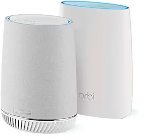 NETGEAR Orbi Tri-Band Whole Home Mesh WiFi System with Built-in Smart Speaker and 3Gbps Speed (RBK50V)  Router Covers Up to 4, 500 Sq. ft. 2-Pack Includes 1 Router & 1 Satellite/Speaker