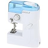 Anself FHSM-988 - Mini Máquina de Coser Portátil, Single-Hilo Rosca, Color Blanco y Azul
