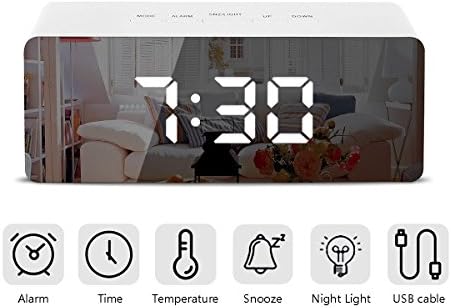 EarthSave Modern Digital LED Snooze Alarm Clock Mirror Surface Multifunction Make-up Rechargeable Alarm Clock Temperature Time Display for Travel and Home (Rectangular alarm clock)