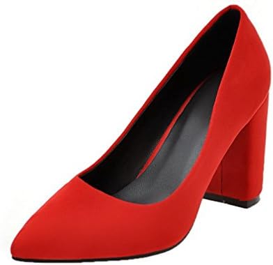 Odomolor Women's Frosted Closed-Toe Solid Pull-On High-Heels Court Shoes, Red, 37
