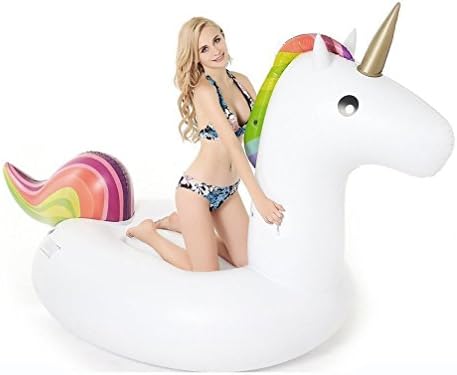 Giant Inflatable Unicorn Pool Float, Large Outdoor Swimming Pool Floatie Ride On Toy Lounger Raft for Kids &amp; Adults