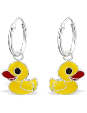 JAYARE Kinder-Creolen Entchen 925 Sterling Silber Emaille 22 x 10 mm gelb Ohrringe