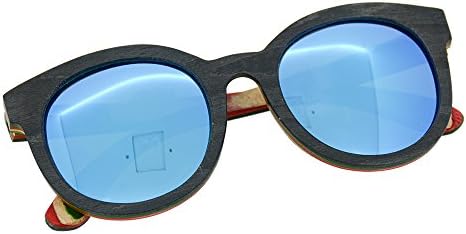 BEDATE Skateboard Wood Sunglasses Womens Vintage Wooden Eyewear with Polarized Lens