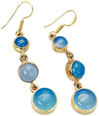 Riyo Gems Women's Aqua Chalcedony Indian Gold Plate Chandelier Earrings Blue N½