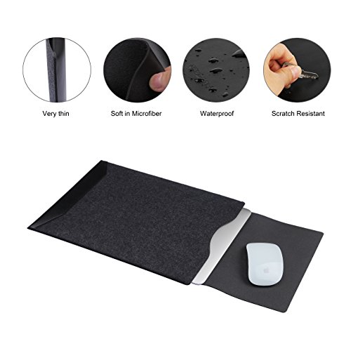GENORTH® Filz Sleeve Hülle Ultrabook Laptop Tasche für MacBook Air & Macbook Pro 13,3 Zoll, MacBook Pro Retina 13 Zoll Hülle mit Geschütztes Inneres und Externes Mousepad (Schwarz) - 4