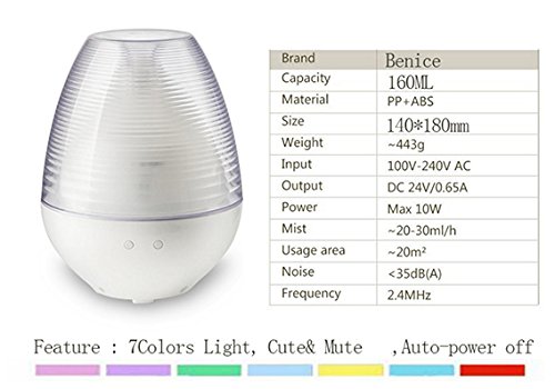 Benice Aroma Diffuser Ultraschall Luftbefeuchter mit Farbwechsel elektrische Duftlampe Lufterfrischer Ätherische Öle Vernebler Timer LED Diffusor A760w - 5