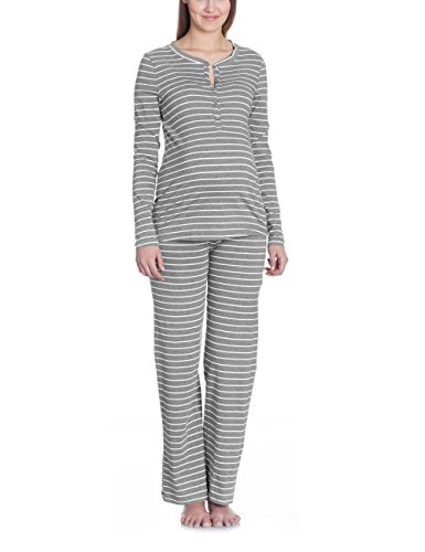 Bellybutton Women's Philine 1/1 Sleeves Striped Maternity Pyjama Top, Grey (8110), Large