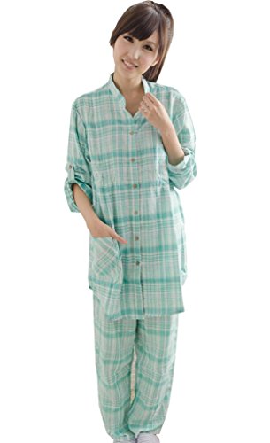 Bearsland Women's Rich Cotton Maternity Nursing Pyjamas Set Green UK Size Medium