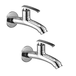 Oleanna Odeln_set2 Desire Brass Long Body Bib Cock Foam Flow with Wall Flange (Silver, Chrome Finish, Pack of 2)