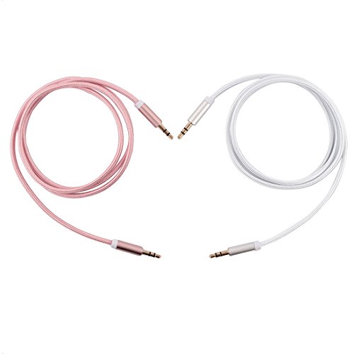 sourcingmap® 2Stk Auto Nylon 3,5mm Außen zu Außen Audio Kabel Silber Rosa Golden 3,3ft