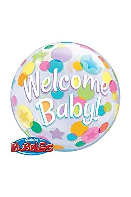 Qualatex 25860 Bienvenue bébé Pois Unique Bubble Latex Balloon, 55,9 cm