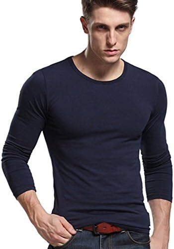 Linxii Gym men long sleeves t-shirts Crew-neck, sport t-shirt, Slimming Compression - different colours … (Medium, Navy)