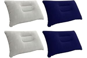 Kellegour Lot de 4 Oreiller Gonflable Ultraléger - Camping, Voyage, Plage, Portable pour Bureau, Avion, Voiture, Week-End, Randonnée, Tente (Bleu, Gris)