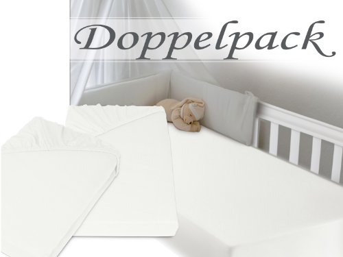 Doppelpack zum Sparpreis – Kinder-Jersey-Spannbetttücher – mit einer Steghöhe von ca. 22 cm passend für Kinder- und Babybettmatratzen – in 12 Farben und einer Einheitsgröße von 60-70 cm x 120-140 cm, weiß - 3