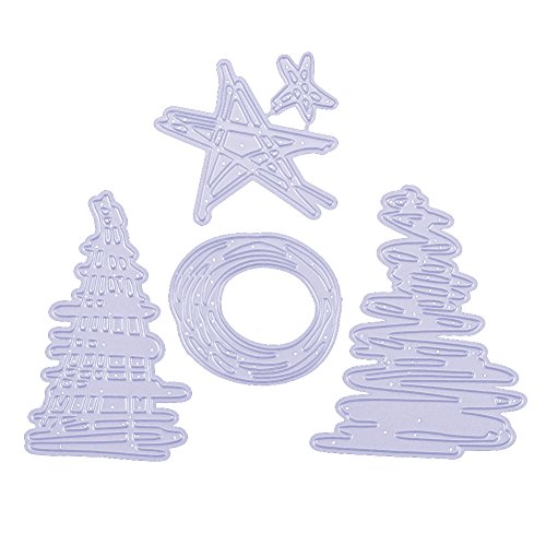 Amazingdeal365 4pcs Christmas Tree Metall Form Stanzschablonen Schablonen Schneiden DIY Dekor Sammelalbum Karten Buchzeichen Lesezeichen als Geschenk für Freunde Geburtstag Kinder,Kindergarten Hobby Schule Handarbeit Unterricht usw. Ein tolles Geschenk!