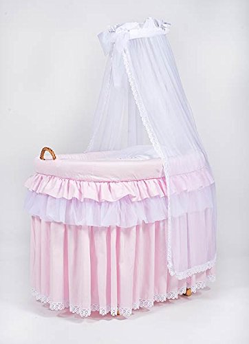 MJmark Brand New Wicker Crib Moses Basket Cot "Titania" incl. Bedding, Drape, Mattress from MJmark (Pink)