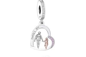 MON & SONS Daddys Daughter I Love You Heart Father Daughter Charm Bead Pendant 925 Sterling Silver Dangle Compatible With Pandora Charm Bracelet