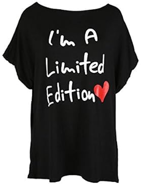 Damen Lagenlook Weg von der Oberseite der Schulter Viskose I`m eine Limited Edition Aufdruck Hemd