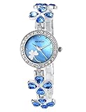 Ostan Damen Uhren Mode Herz Kristall Blume Rund Förmigen Zifferblatt mit Zirkonia Armkette Armband Armbanduhr Uhr