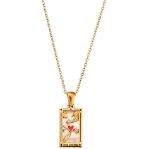 Collier Pendentif Tarot Coloré CERAVI - En Acier Inox Plaqué Or 18k, émaux Colorés, Pour Femmes Et Hommes