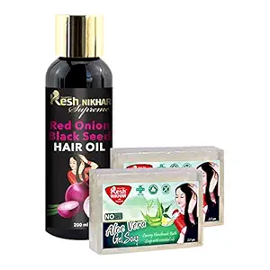 Kesh Nikhar Onion Hair Oil for Hair Growth with Black Seed Oil 200ml With Pure neem Leaf Soap Purifying Neem Soap For Acne -125gm