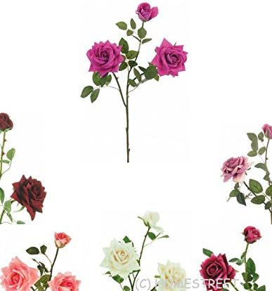 Silk Rose Flower Stem With 3 Heads And Leaves In Red, Pink Or Cream - Adjustable 70cm Flowers (Hot Pink)