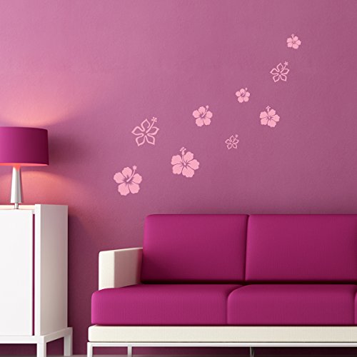 Wandkings Wandtattoo „Hibiskusblüten“ – 3 Stück im Set – verschiedene Motive und Farben wählbar – MOTIV 1 / Farbe PINK - 3