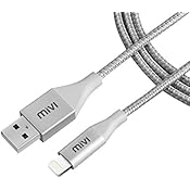 Mivi Apple MFi Certified 6ft Long Nylon Braided Tough Lightning Cable for iPhone, iPad and iPod, Super Fast Charging up to 2.4Amps (Silver)