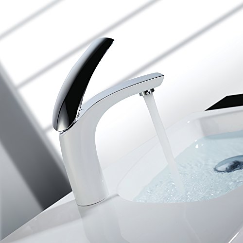 Homelody Weiß Chrom Wasserhahn Waschbecken Armatur Mischbatterie Bad Einhebelmischer Badarmatur Waschtischarmatur f.badzimmer