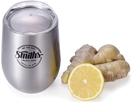 12-oz / 355mL Boccale da Viaggio Riutilizzabile - Bicchiere da Vino con Isolamento a Doppia Parete e Coperchio Senza BPA - Flacone Ecologico - caffè, tè, Vino, Whisky, Cocktail | Smith's Mason Jars