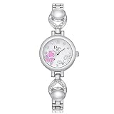 Dilwe Mädchen Quarz Armbanduhr mit Zirkonia Modische Armbanduhr mit Elegantem Metallband und Zifferblatt Motiv Schmetterling, Argento&Bianco白面