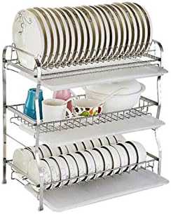 LFHFCFSN HJHY® Kitchen shelves, Upscale high quality 304 stainless steel Dish rack Scoop shelf Drain Storage rack Three layers 28*53.5*54.5cm Waterproof Easy clean