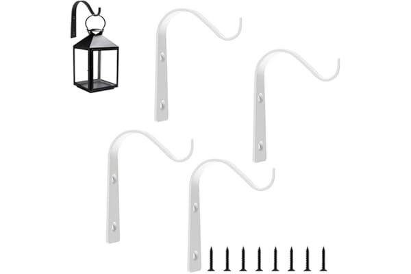 Lxoraziy 4 Pièces Suspension Mural Crochet Plante, Crochets de Suspension en Métal de Jardin, Crochets Muraux Noirs, Pour Extérieur, Intérieur, Jardin, Paniers Suspendus(Blanc)