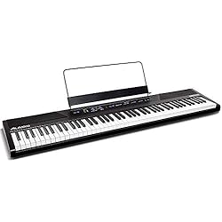 Alesis Recital - Piano Numérique / Clavier de 88 Touches Semi-Lestées de Taille Authentique, avec Adaptateur Secteur, Enceintes Intégrées et 5 Voix Prémium, pour Débutant