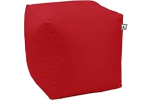 rucomfy Beanbags Indoor Outdoor Cube Bean Bag Pouffe. Home or Garden Extra Seating. Square Water Resistant Footstool 38 x 38cm (Red)