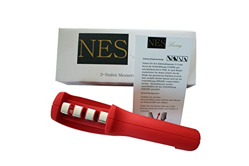 NES-Living 3-Stufen Messerschärfer | hochwertiger Messerschleifer für Edelstahl- & Keramikmesser aller Größen | edles Design (Rot) - 2