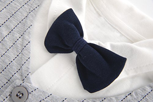 Fairy Baby Baby Outfits Jungen Smoking Anzug Kurze Abendkleider Festliche babymode Kleidung mit Fliege Strampler, Grauer Streifen, 12-18 Monate - 3