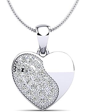 Moncoeur Halskette Achillée Silber-Herzanhänger Geteiltes Herz mit Swarovski Kristallen aus echtem 925 Sterling...