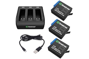 Smatree 3 Akkus mit Ladegerät, 3 Kanäle, kompatibel mit GoPro Hero 8 Black / 7/6 Black und Hero 5 Black Firmware V2.70