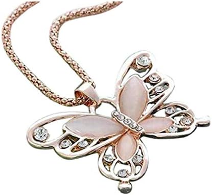 Kaitoly Necklace,ZYooh Mother's Day Vintage Opal Butterfly Pendant Necklace Long Sweater Chain Crystal Necklace Romantic Jewelry Gift (Pink)