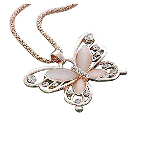 Kaitoly Necklace,ZYooh Mother's Day Vintage Opal Butterfly Pendant Necklace Long Sweater Chain Crystal Necklace Romantic Jewelry Gift (Pink)
