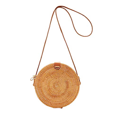 Preisvergleich Produktbild strohsack tasche Straw Handtasche,Runde Sommertasche Handgewebte Tasche Strandtasche Crossbody Tasche Frauen Weben Umhängetasche Mode-Freizeit-Strohsack-Colinsa