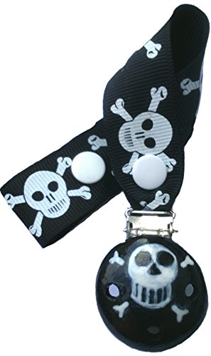 CuteToots hand-painted wooden dummy clip - black skulls (for dummy with ring)