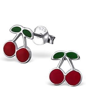 925-Sterling-Silber Kirsche-Ohrstecker - mit einem gratis Geschenkbeutel (Kirschen Maß 10 x 8 mm) mit Epoxy-Farbe...