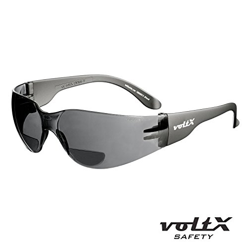 voltX ‘GRAFTER’ BIFOKALE Leichtgewichts Industrie Lesen Schutzbrille, CE EN166F zertifiziert / Sportbrille für Radler (RAUCHGRAU +1.5 Dioptrie) – Safety Reading Glasses