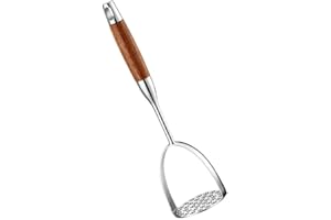 Angoily Presse-purée robuste en acier inoxydable avec poignée en bois Presse-purée professionnel Outil de cuisine pour haricots avocat viande