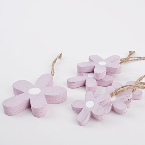 Blumen 6er Set Deko Anhänger Holz 5-6-7cm Blumendeko (Rosa) - 3