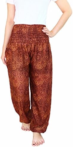 YAOWALUCK Harem Trousers - Aladdin Hippie Pants Yoga for Women &amp; Ladies (XL, Paisley Brown)