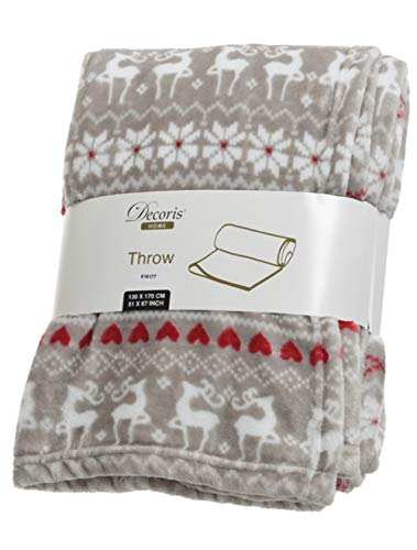 NORDIC & CO Manta de Forro Polar para Cama/sofá/al Aire Libre, 170 x 130 cm, diseño nórdico, Color Gris, Rojo y Blanco