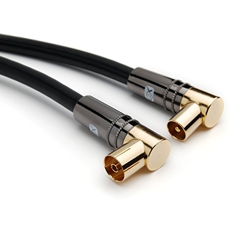 XO Abgewinkeltes Antennenkabel- schwarz – Männlicher Stecker auf weibliche Dose TV Aerial RG6 Coaxial Kabel – 10m - 5